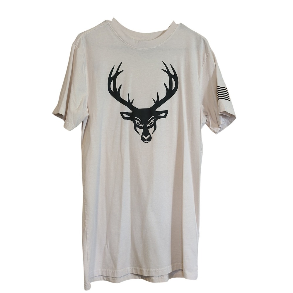 Bucked Up T-Shirt Mens L White Deer Logo American Style Flag Graphic Classic Tee